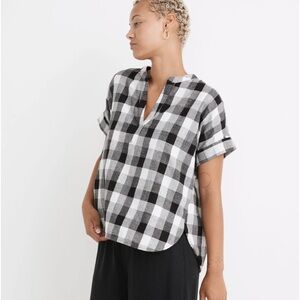Lakeline Popover Shirttail Top in Textural Gingham Check Details SMALL